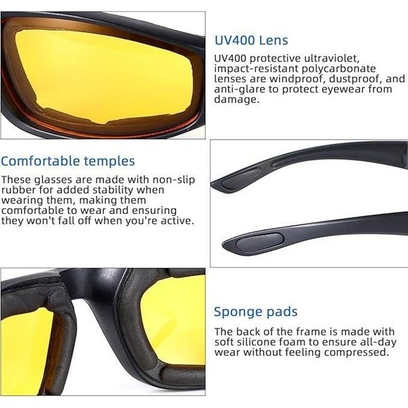 Motorcycle Padded Riding Glasses Sunglasses Kit Smoke Clear Yellow Blue Lens - Picture 11 of 13